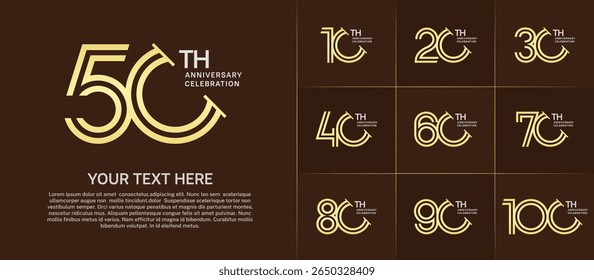 Jubiläums-Logo-Set mit doppelter Zeilennummer. goldene und silberne Farbe mit Schrägstrich kann für einen besonderen Moment verwendet werden