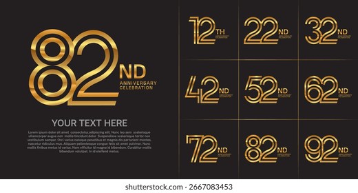 Logo de aniversario con estilo de número de línea doble. color dorado se puede utilizar para un momento especial