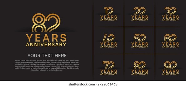Logo de aniversario con estilo de número de línea doble. color dorado se puede utilizar para un momento especial