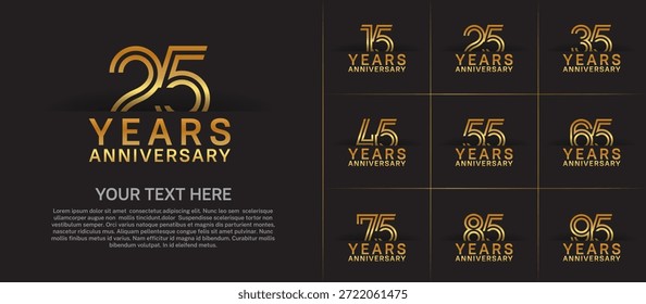 Logo de aniversario con estilo de número de línea doble. color dorado se puede utilizar para un momento especial