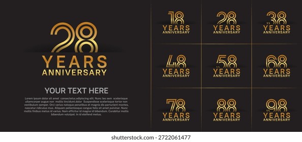 Logo de aniversario con estilo de número de línea doble. color dorado se puede utilizar para un momento especial