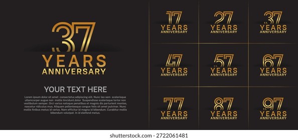 Logo de aniversario con estilo de número de línea doble. color dorado se puede utilizar para un momento especial