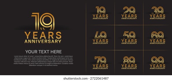 Logo de aniversario con estilo de número de línea doble. color dorado se puede utilizar para un momento especial
