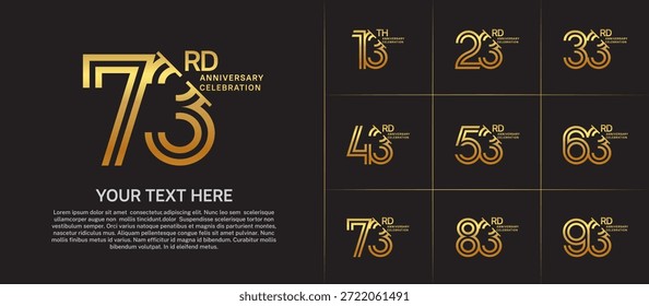 Anniversary logo set with double line number style. golden color with slash can be use for special moment