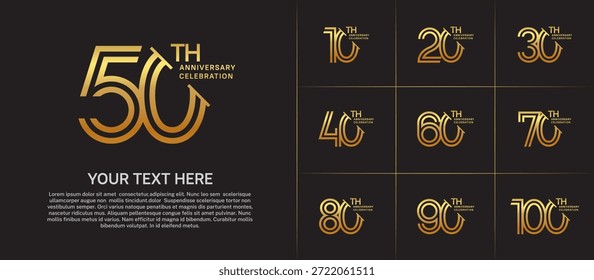 Jubiläums-Logo-Set mit doppelter Zeilennummer. goldene Farbe mit Schrägstrich kann für einen besonderen Moment verwendet werden