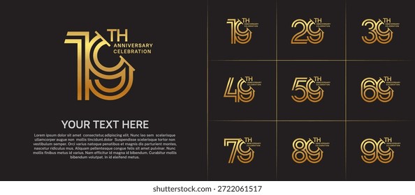 Logo de aniversario con estilo de número de línea doble. color dorado con barra se puede utilizar para un momento especial