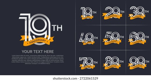 Logotipo del aniversario fijado con el estilo doble del número de la línea. color plateado con la cinta amarilla se puede utilizar para el momento especial