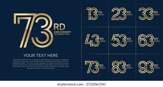 Anniversary logo set with double line number style. golden color can be use for special moment