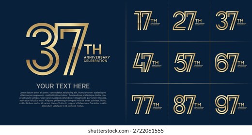Logo de aniversario con estilo de número de línea doble. color dorado se puede utilizar para un momento especial
