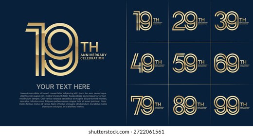 Logo de aniversario con estilo de número de línea doble. color dorado se puede utilizar para un momento especial