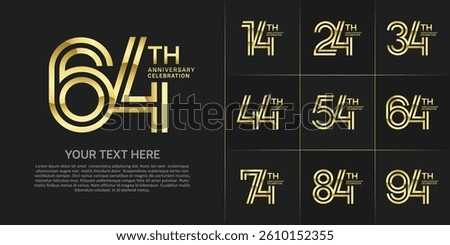 Anniversary logo set with double line number style. golden color can be use for special moment