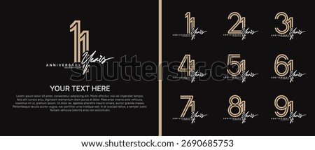 anniversary logo set with handwriting. brown and white color on black background for celebration moment