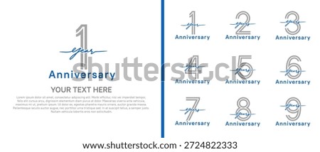 anniversary logo set with handwriting. grey and blue color on white background for celebration moment