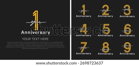anniversary logo set with handwriting. yellow and white color on black background for celebration moment