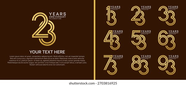 anniversary logo set multiple line style. gold and silver color on brown background for celebration moment