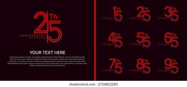 Logo de aniversario con estilo dividido. color rojo sobre fondo púrpura para el momento de la celebración