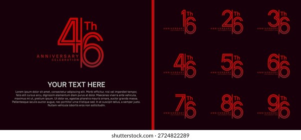 Logo de aniversario con estilo dividido. color rojo sobre fondo púrpura para el momento de la celebración