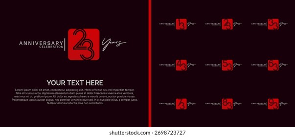 anniversary logo set with square. red and white color on purple background for celebration moment