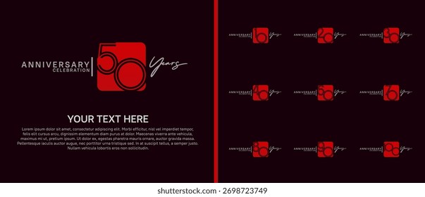 anniversary logo set with square. red and white color on purple background for celebration moment