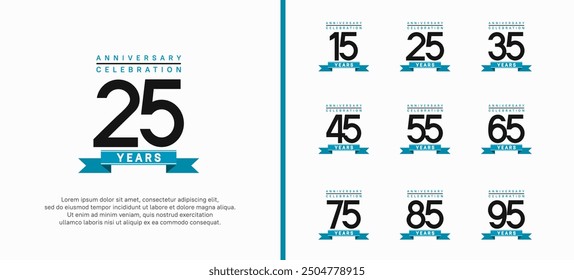 anniversary logo set. vector design with black color and blue ribbon can be use for celebration
