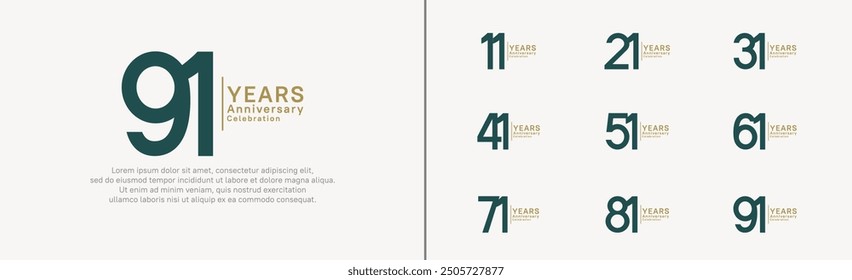 anniversary logo set. vector design green and gold color can be use for special moment