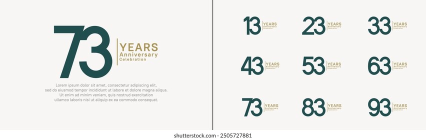 Conjunto de logotipo de aniversario. El color verde y dorado del diseño del Vector se puede utilizar para el momento especial