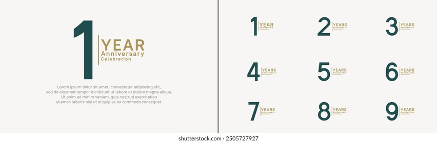 anniversary logo set. vector design green and gold color can be use for special moment