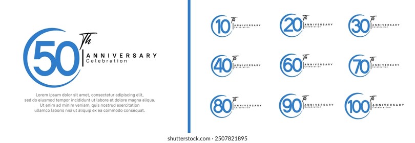 Jubiläums-Logo-Set. Vektordesign blau und schwarz für Feierlichkeiten