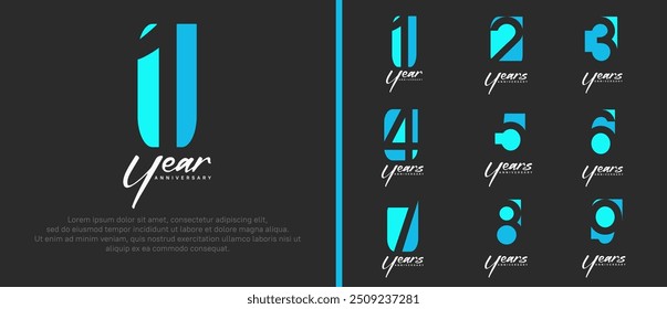 conjunto de logotipo de aniversário. vetor design cor azul pode ser usado para o momento de celebração