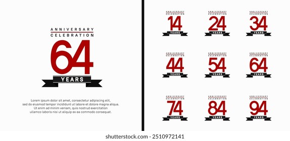 anniversary logo set. vector design with red color and black ribbon can be use for celebration