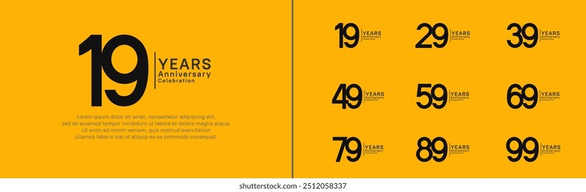 anniversary logo set. vector design black color can be use for special moment