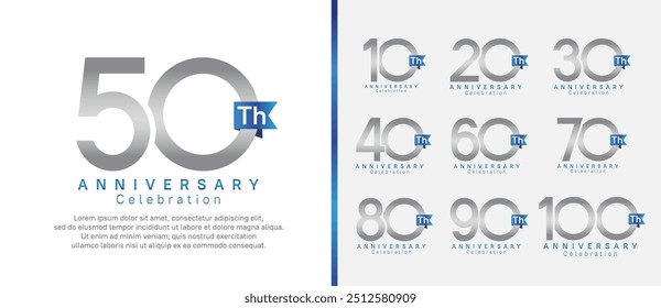anniversary logo set. vector design silver color with blue ribbon can be use for celebration event