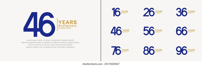 anniversary logo set. vector design blue and golden color can be use for special moment