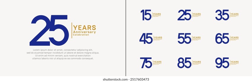 anniversary logo set. vector design blue and golden color can be use for special moment