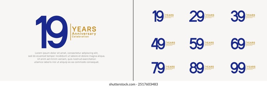 anniversary logo set. vector design blue and golden color can be use for special moment