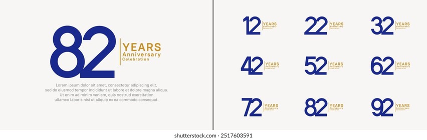 anniversary logo set. vector design blue and golden color can be use for special moment