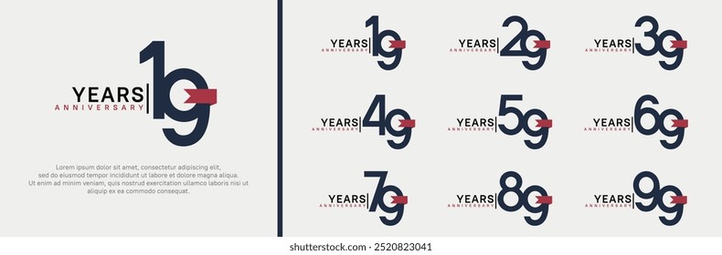 anniversary logo set. vector design black color and red ribbon can be use for celebration event