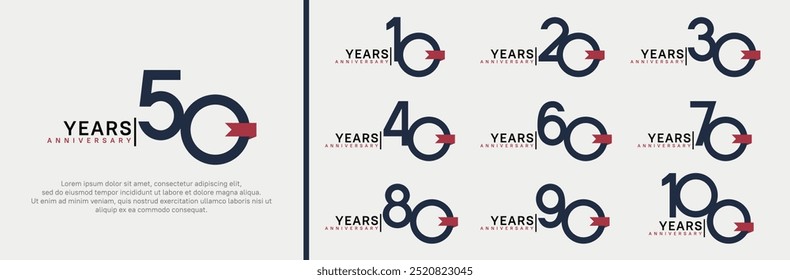 anniversary logo set. vector design black color and red ribbon can be use for celebration event