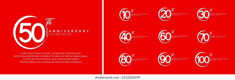 Conjunto de logotipo de aniversario. Color blanco de diseño de Vector para evento de celebración
