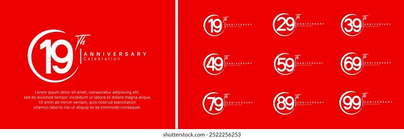 anniversary logo set. vector design white color for celebration event