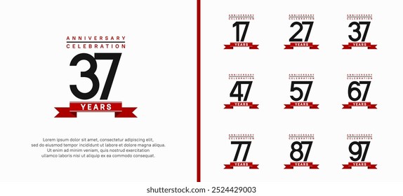 anniversary logo set. vector design with black color and red ribbon can be use for celebration