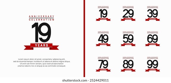 anniversary logo set. vector design with black color and red ribbon can be use for celebration