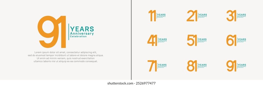 anniversary logo set. vector design orange and green color can be use for special moment