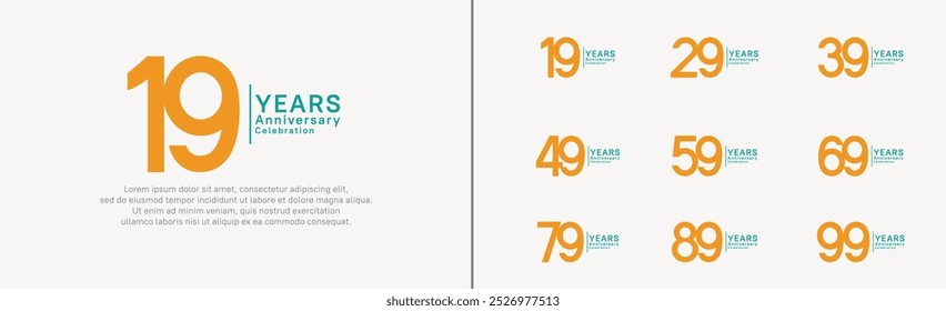 anniversary logo set. vector design orange and green color can be use for special moment