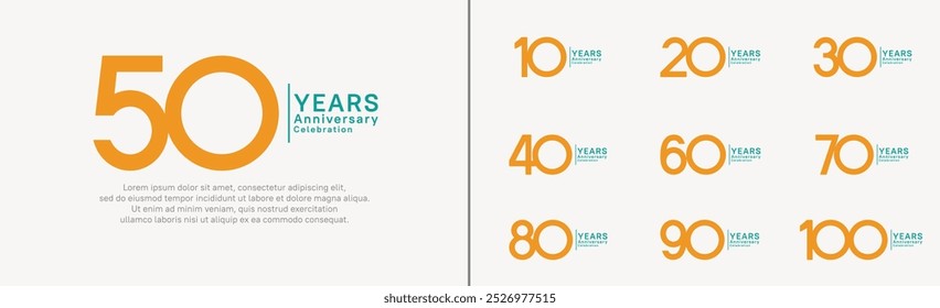 anniversary logo set. vector design orange and green color can be use for special moment