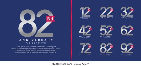 anniversary logo set. vector design silver color with pink ribbon can be use for celebration event