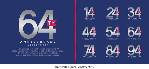 anniversary logo set. vector design silver color with pink ribbon can be use for celebration event
