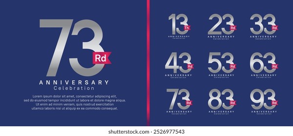 anniversary logo set. vector design silver color with pink ribbon can be use for celebration event