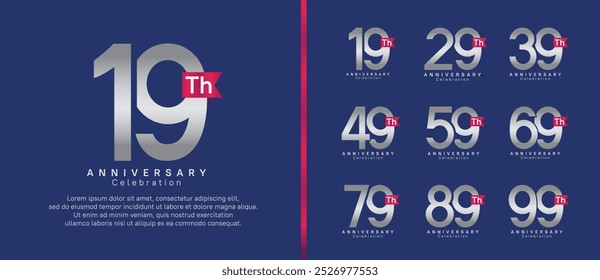 anniversary logo set. vector design silver color with pink ribbon can be use for celebration event