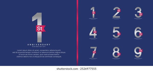 anniversary logo set. vector design silver color with pink ribbon can be use for celebration event
